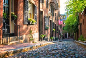 brick buildings and cobblestone streets in Boston